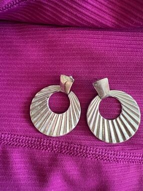 Vintage Silver-Tone Textured Hoop Drop Earrings - Silver